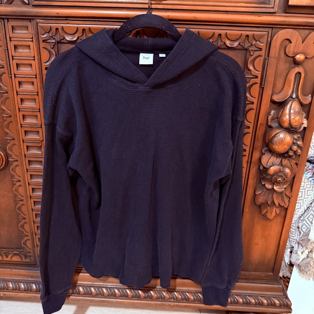 Tna Aritzia Waffle Knit Kinney Pullover Hoodie Sweatshirt Long Sleeve Top Small - Picture 2 of 10